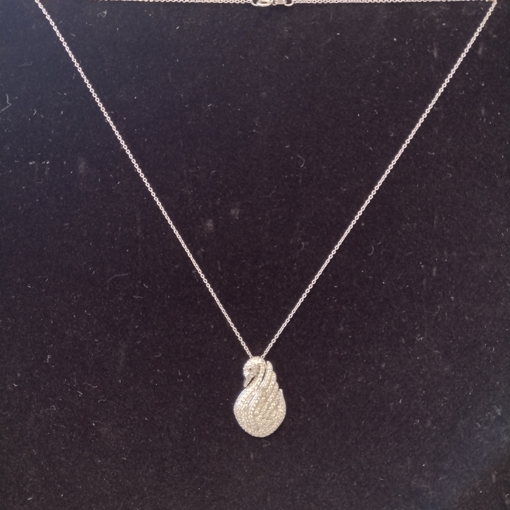 Silver and CZ Swan Necklace